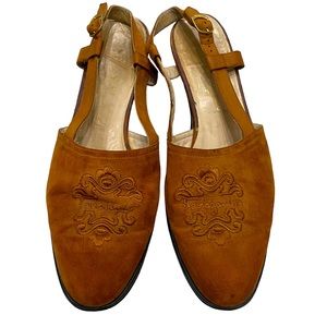 RARE Salvatore Ferragamo Vintage Embroidered Brown Sandals